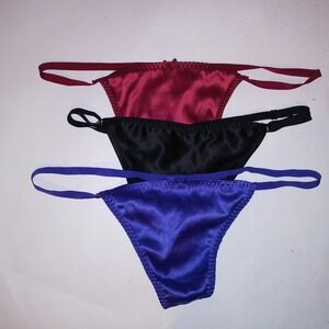 Set of 3 Victoria Secret Panty V String Thong XL Red Purple Black Solid